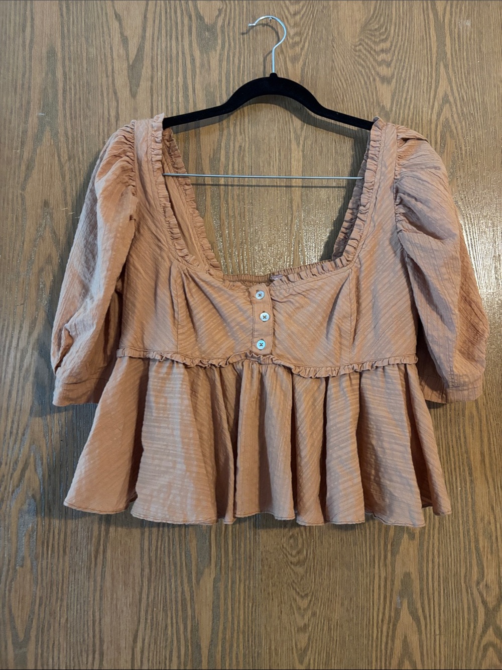 Free People Womens Peplum Square-Neck Top in Tan Size S